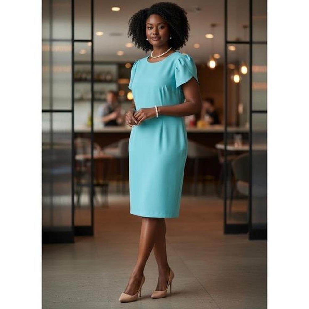 Antonio Melani Light Turquoise Blue Petal Sleeve Sheath Dress Size‎ 6